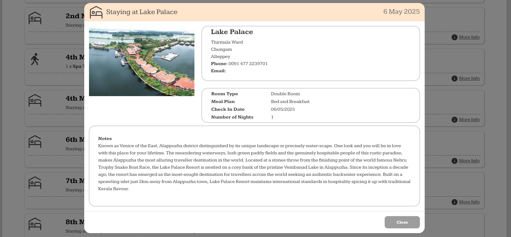 Clients Itinerary - Accommodation

